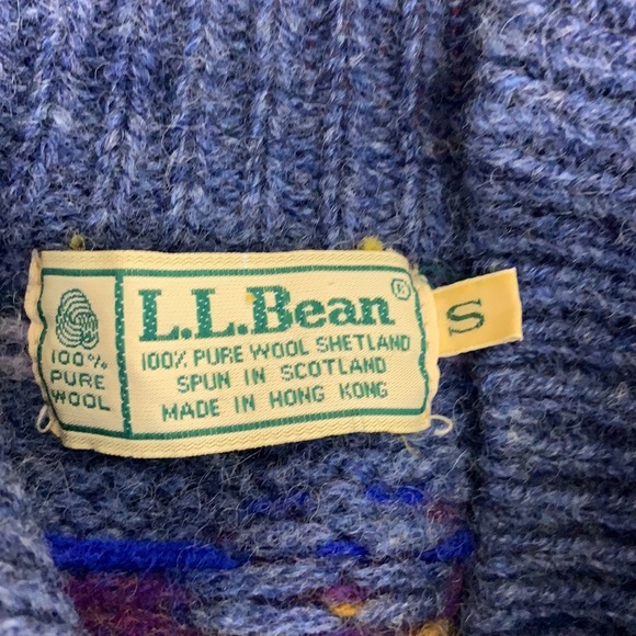VTG 80s L.L.Bean Blue Collared Fair Isle Wool Sweater Sz S - Picture 5 of 6